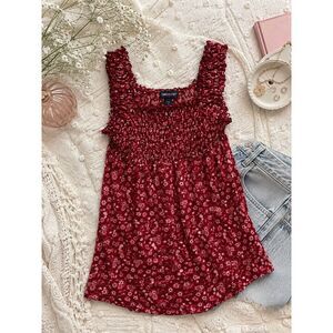 Y2K Limited Too Floral Smocked Tank Top Pink Red Flower Print Girls XXL